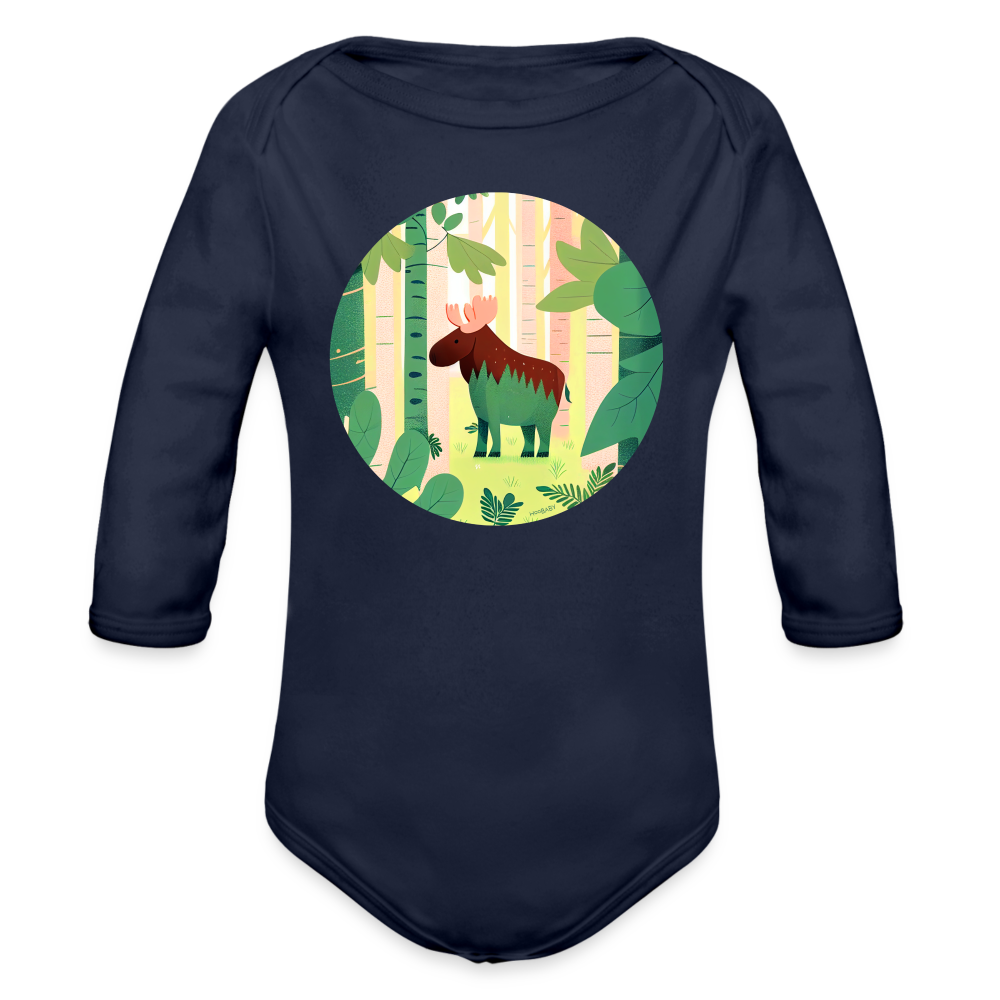 Organic Long Sleeve Baby Bodysuit - Moose - dark navy