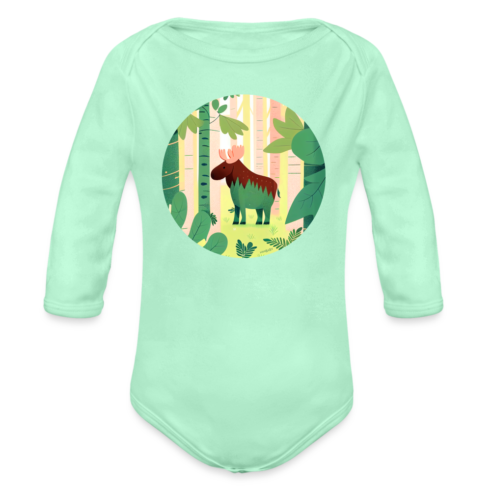 Organic Long Sleeve Baby Bodysuit - Moose - light mint