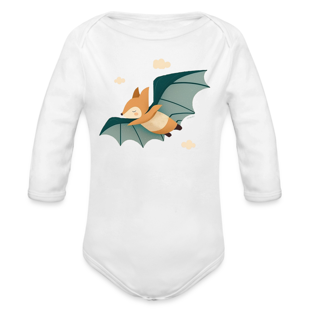 Organic Long Sleeve Baby Bodysuit - Flying Fox - white