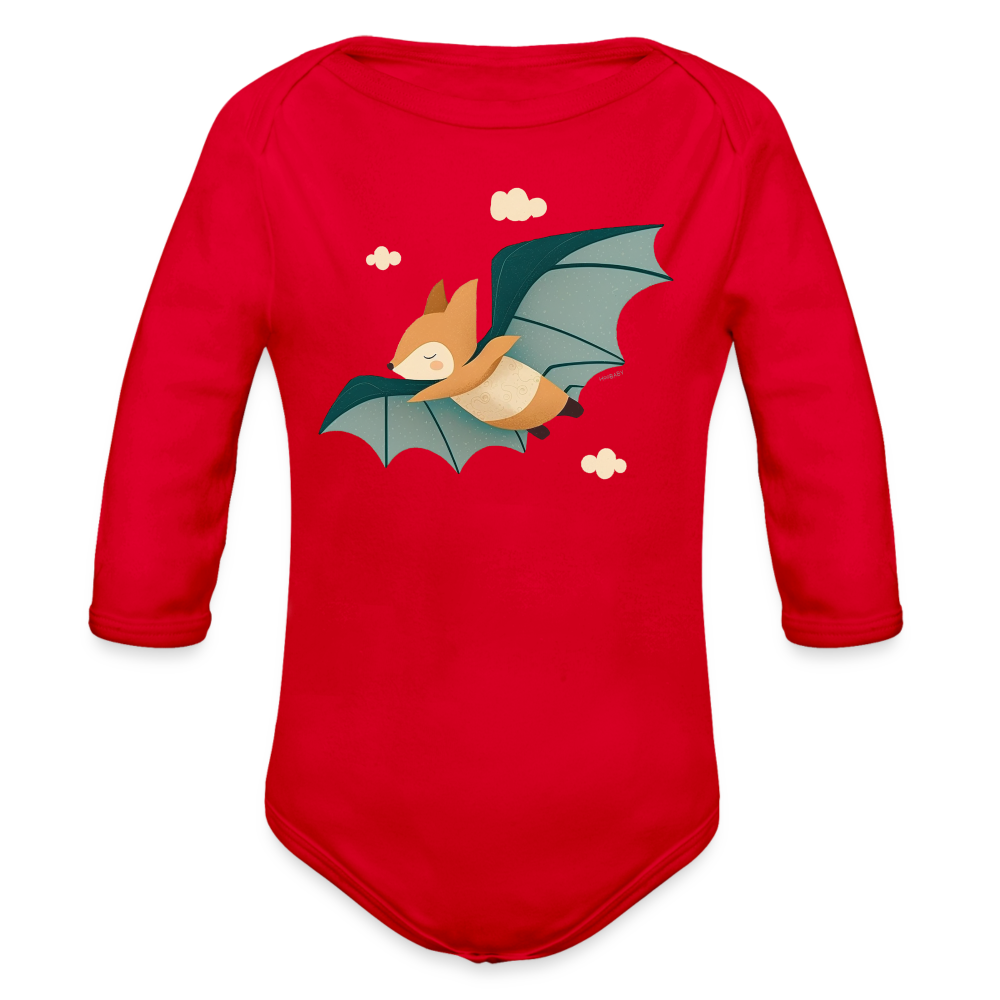 Organic Long Sleeve Baby Bodysuit - Flying Fox - red