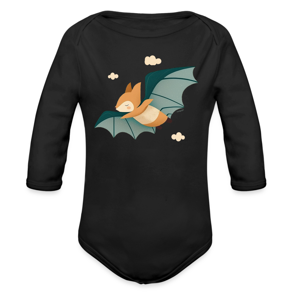 Organic Long Sleeve Baby Bodysuit - Flying Fox - black