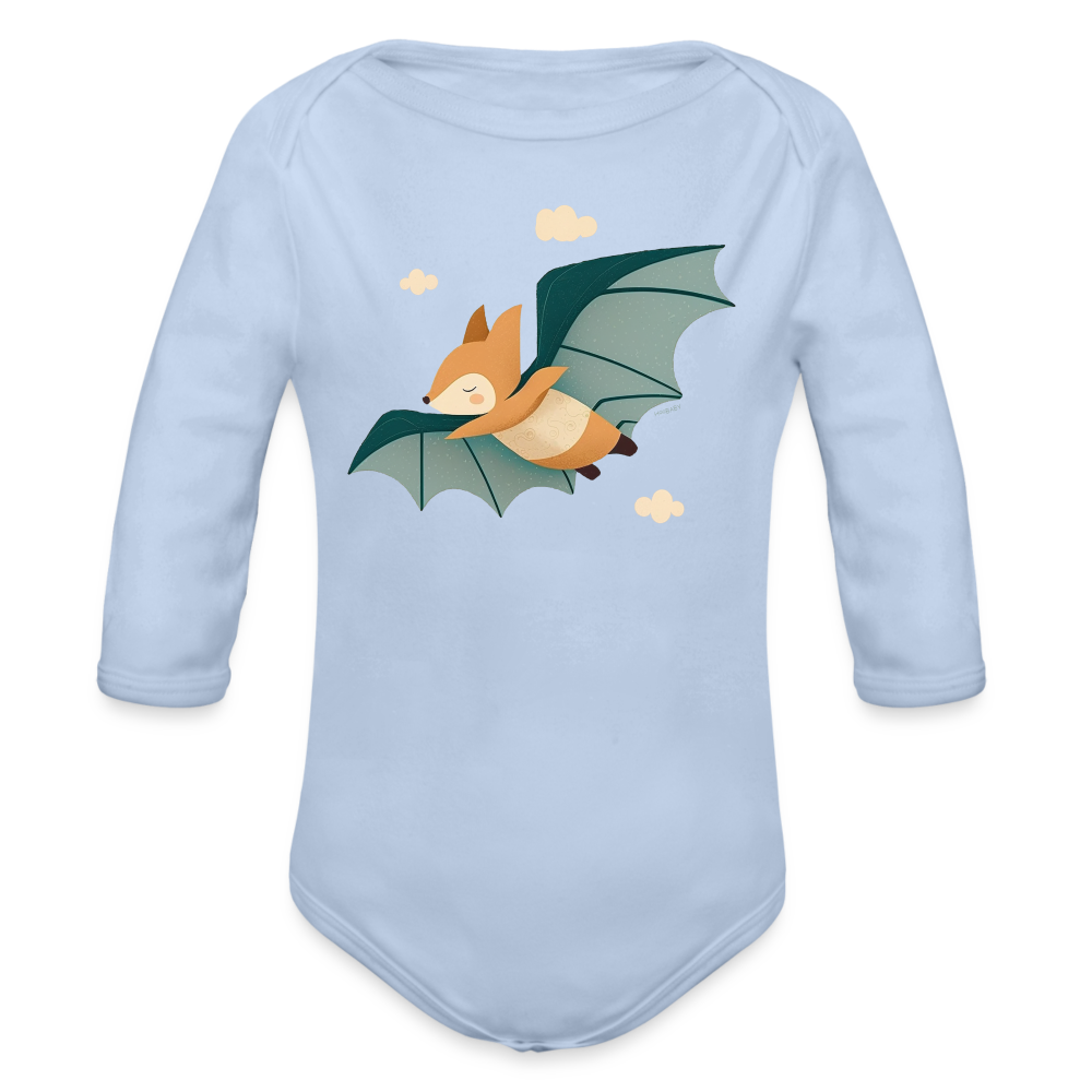 Organic Long Sleeve Baby Bodysuit - Flying Fox - sky