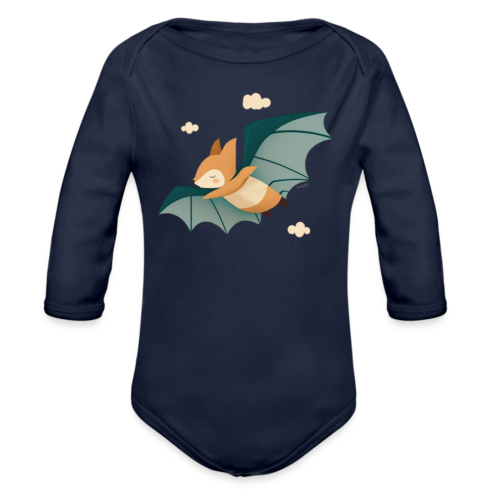 Organic Long Sleeve Baby Bodysuit - Flying Fox - dark navy