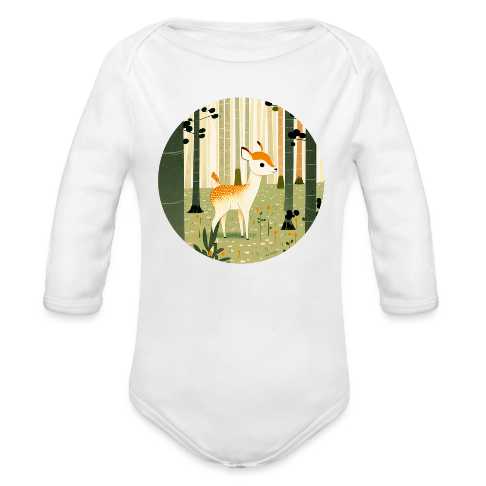 Organic Long Sleeve Baby Bodysuit - Deer - white