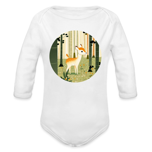 Organic Long Sleeve Baby Bodysuit - Deer - white