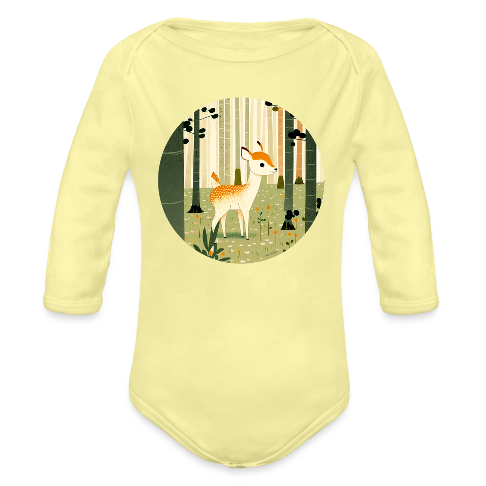 Organic Long Sleeve Baby Bodysuit - Deer - washed yellow