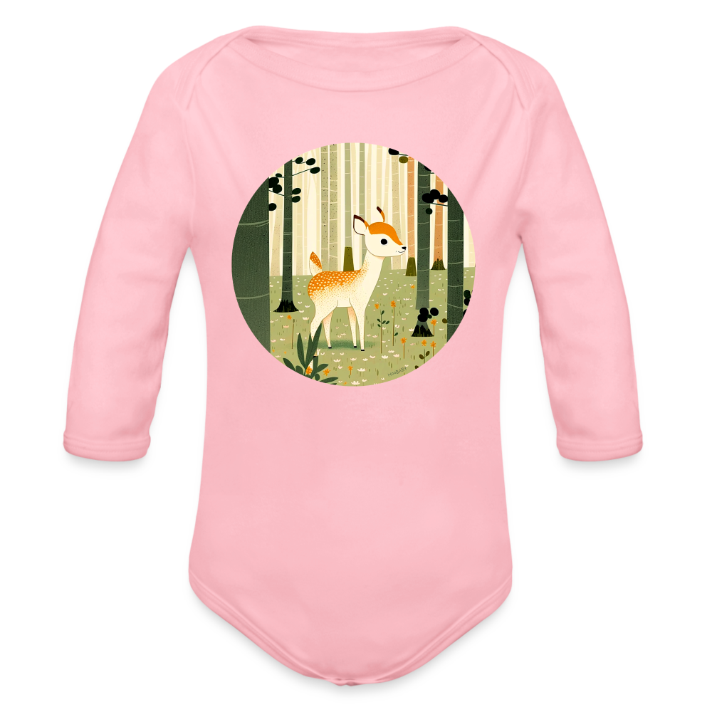 Organic Long Sleeve Baby Bodysuit - Deer - light pink