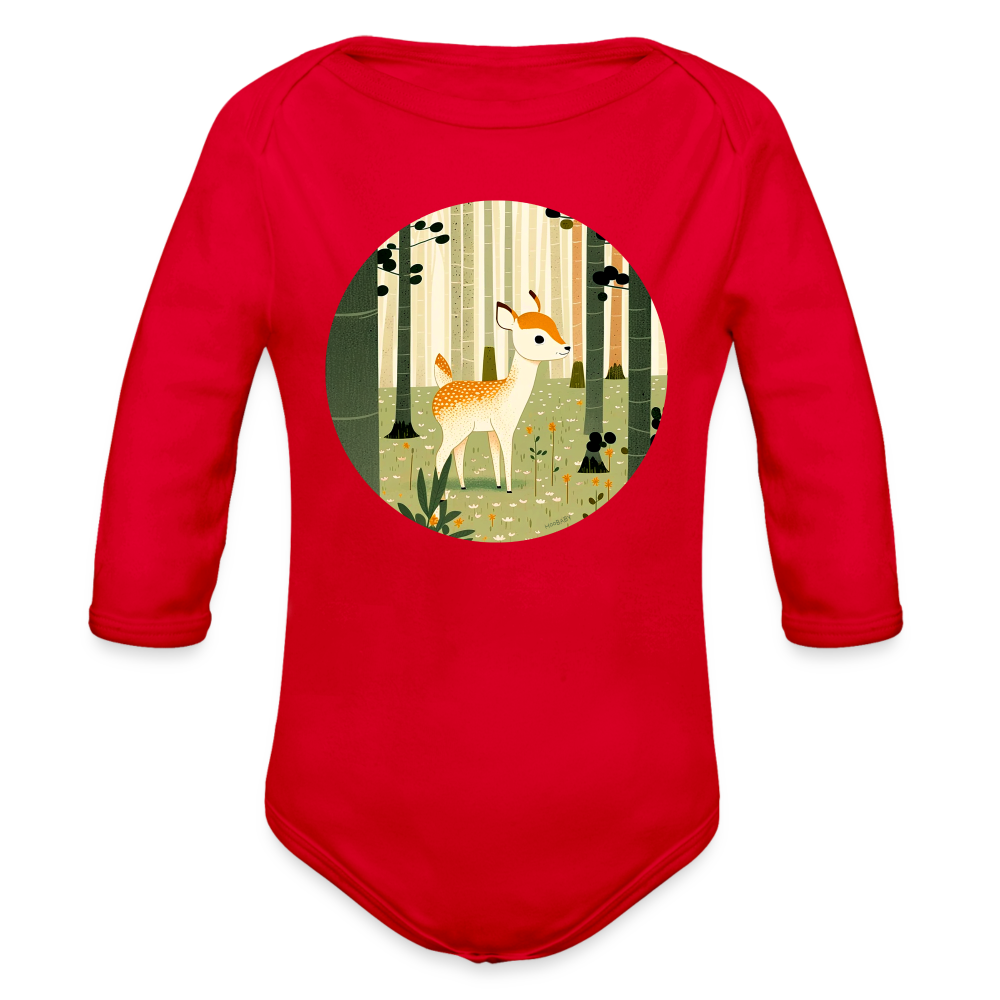 Organic Long Sleeve Baby Bodysuit - Deer - red