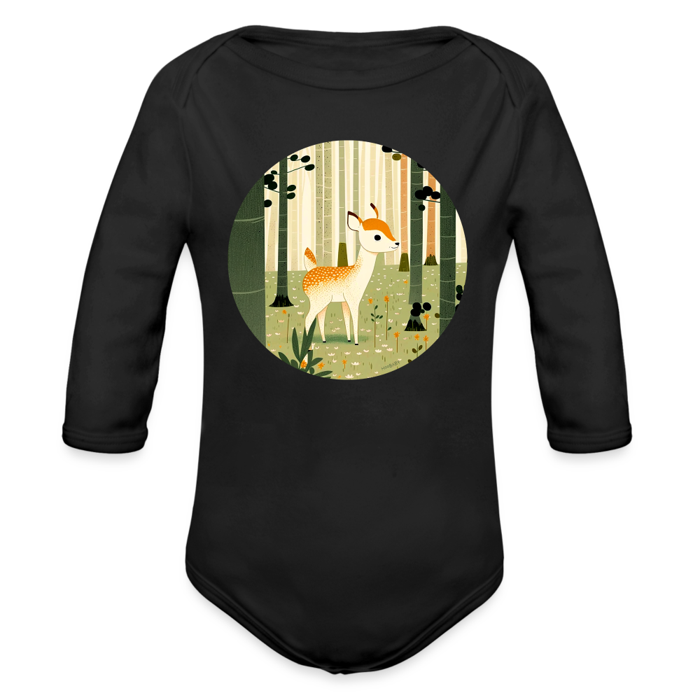 Organic Long Sleeve Baby Bodysuit - Deer - black