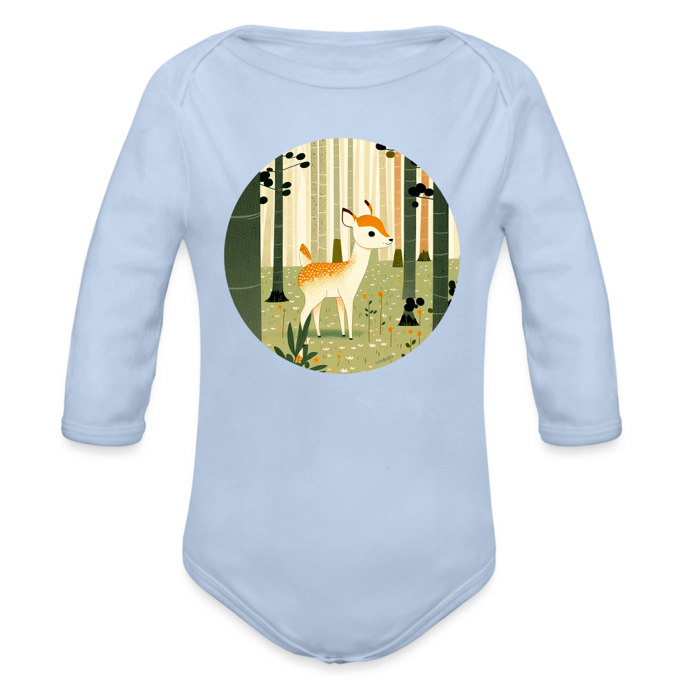 Organic Long Sleeve Baby Bodysuit - Deer - sky