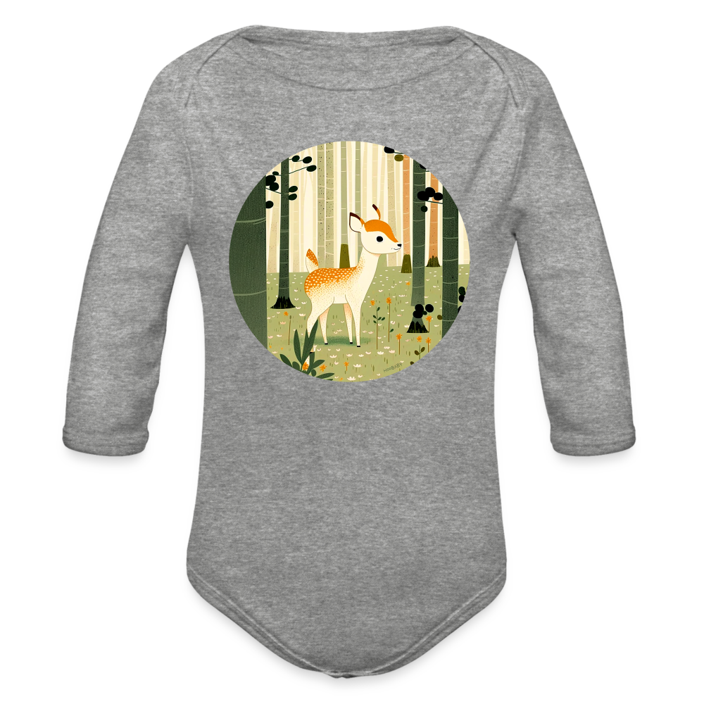 Organic Long Sleeve Baby Bodysuit - Deer - heather grey