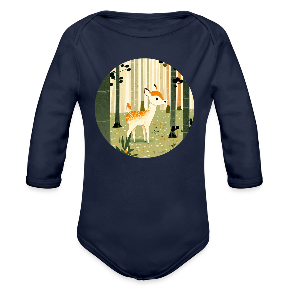 Organic Long Sleeve Baby Bodysuit - Deer - dark navy