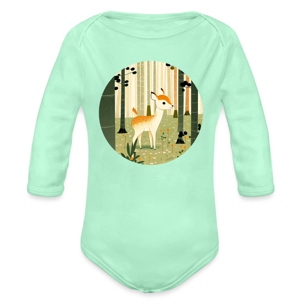 Organic Long Sleeve Baby Bodysuit - Deer - light mint