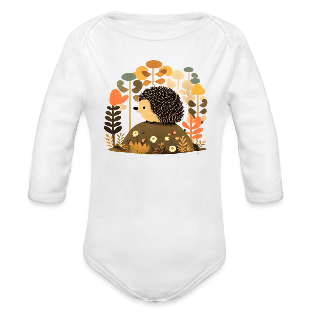 Organic Long Sleeve Baby Bodysuit - Porcupine - white