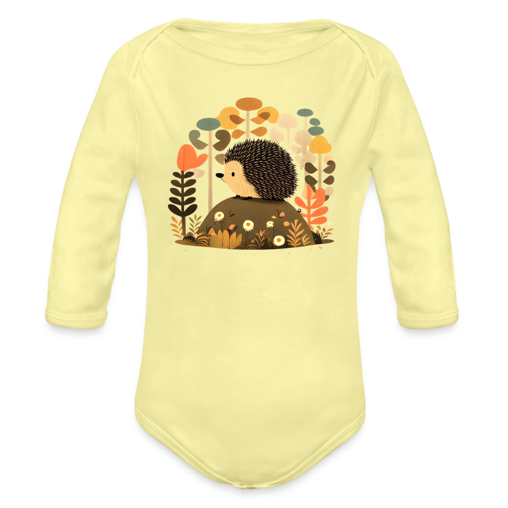 Organic Long Sleeve Baby Bodysuit - Porcupine - washed yellow