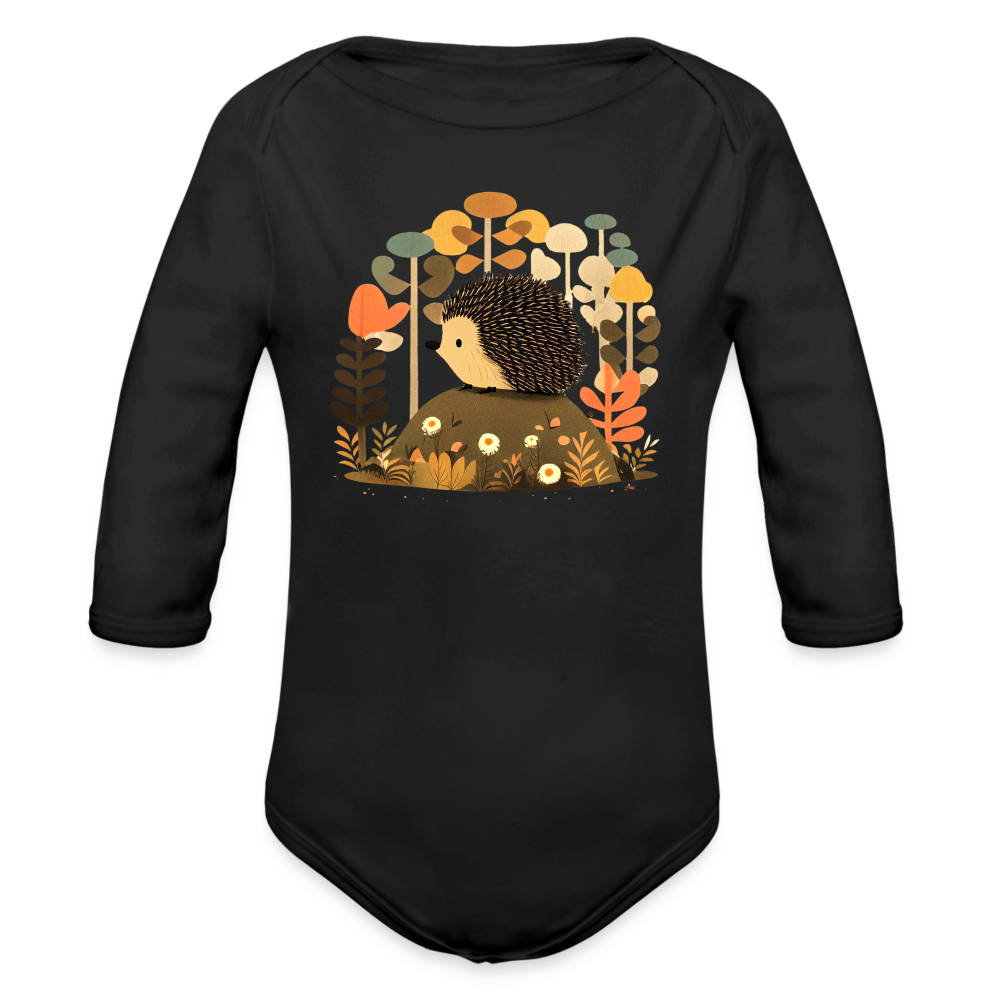 Organic Long Sleeve Baby Bodysuit - Porcupine - black