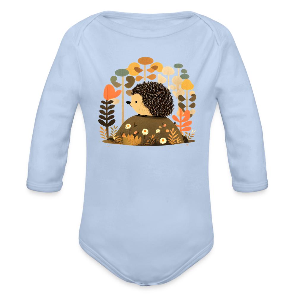 Organic Long Sleeve Baby Bodysuit - Porcupine - sky