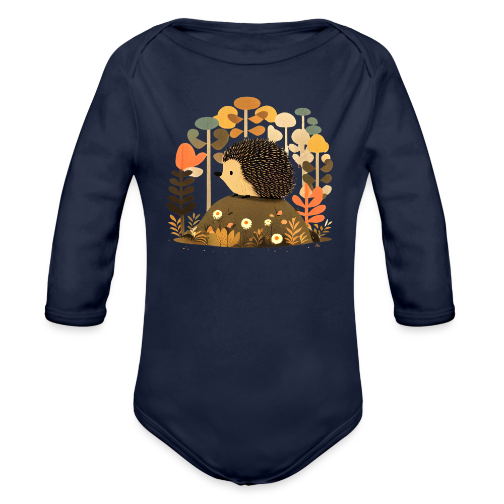 Organic Long Sleeve Baby Bodysuit - Porcupine - dark navy