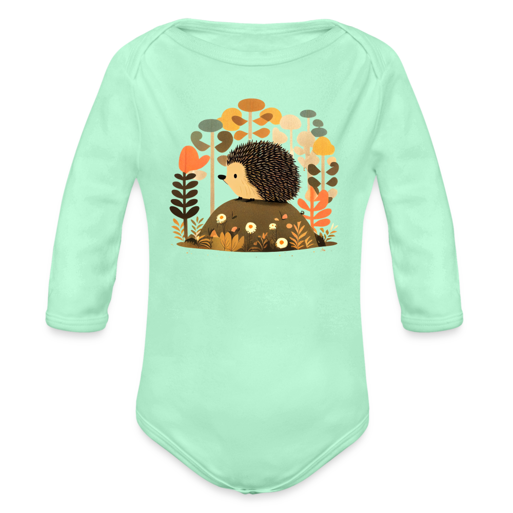 Organic Long Sleeve Baby Bodysuit - Porcupine - light mint