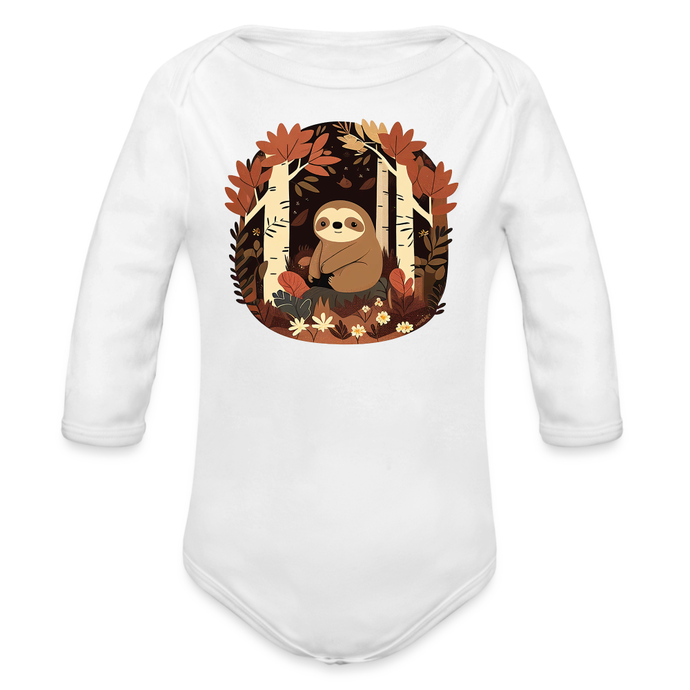 Organic Long Sleeve Baby Bodysuit - Sloth - white