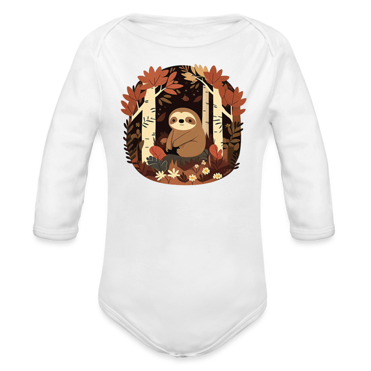 Organic Long Sleeve Baby Bodysuit - Sloth - white