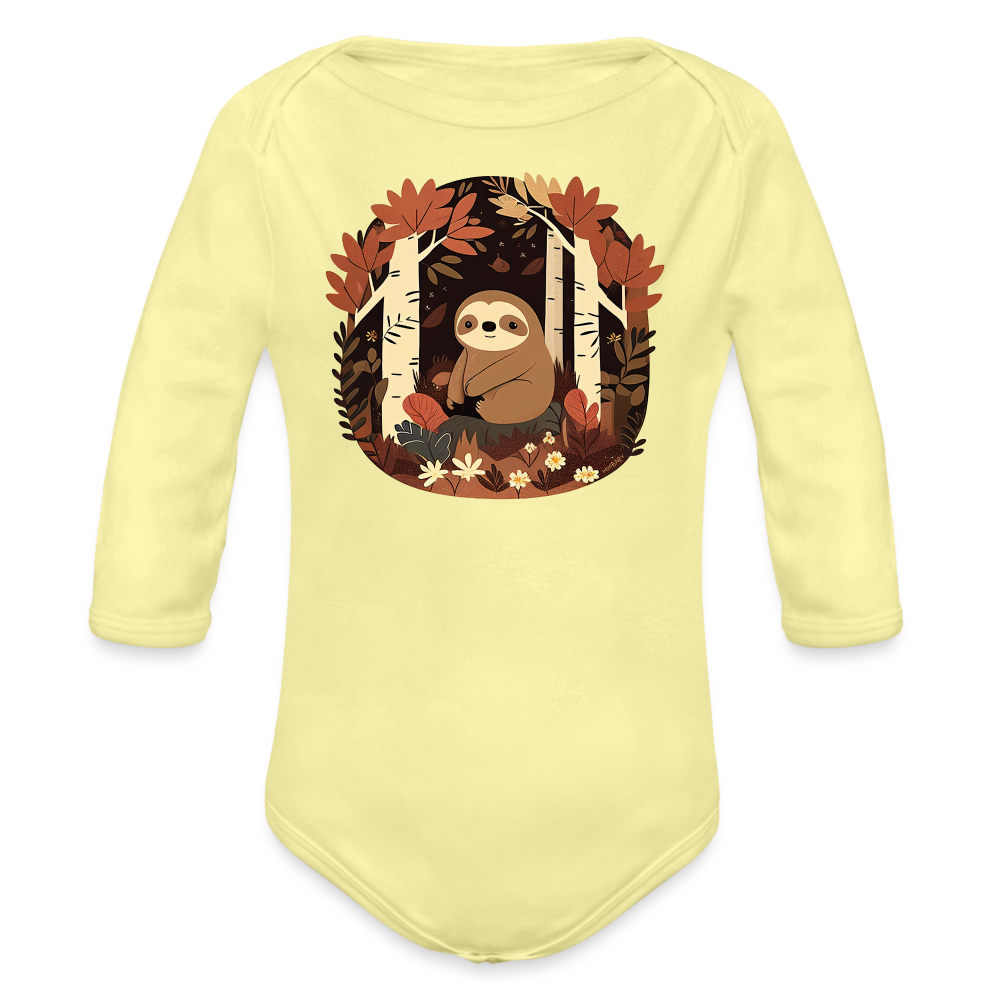 Organic Long Sleeve Baby Bodysuit - Sloth - washed yellow