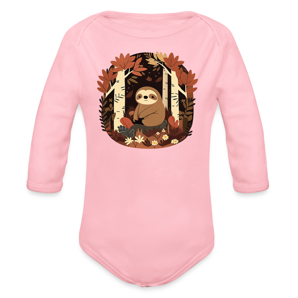 Organic Long Sleeve Baby Bodysuit - Sloth - light pink