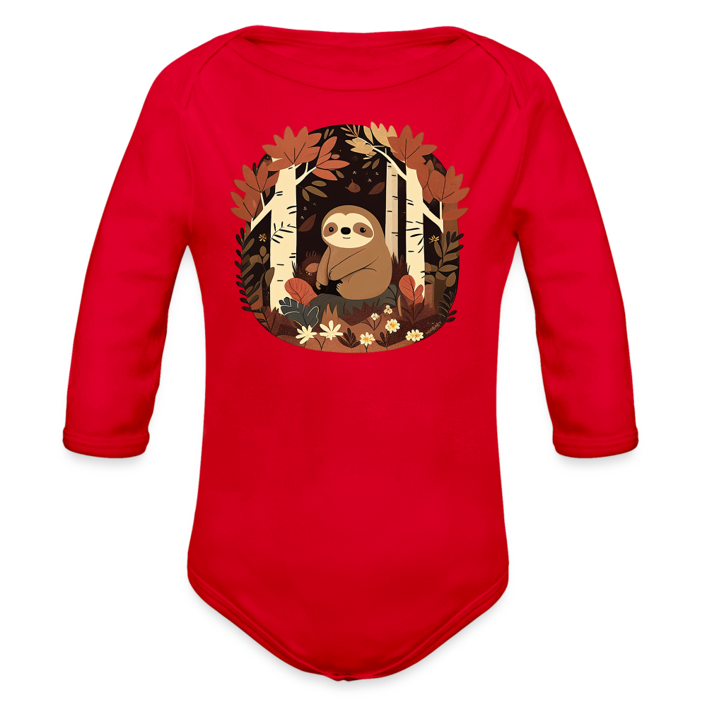 Organic Long Sleeve Baby Bodysuit - Sloth - red