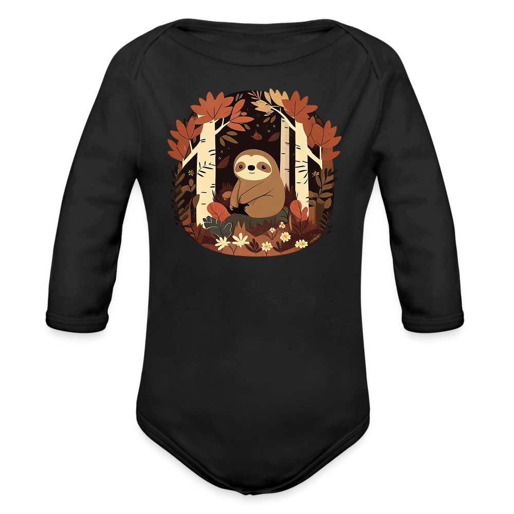 Organic Long Sleeve Baby Bodysuit - Sloth - black