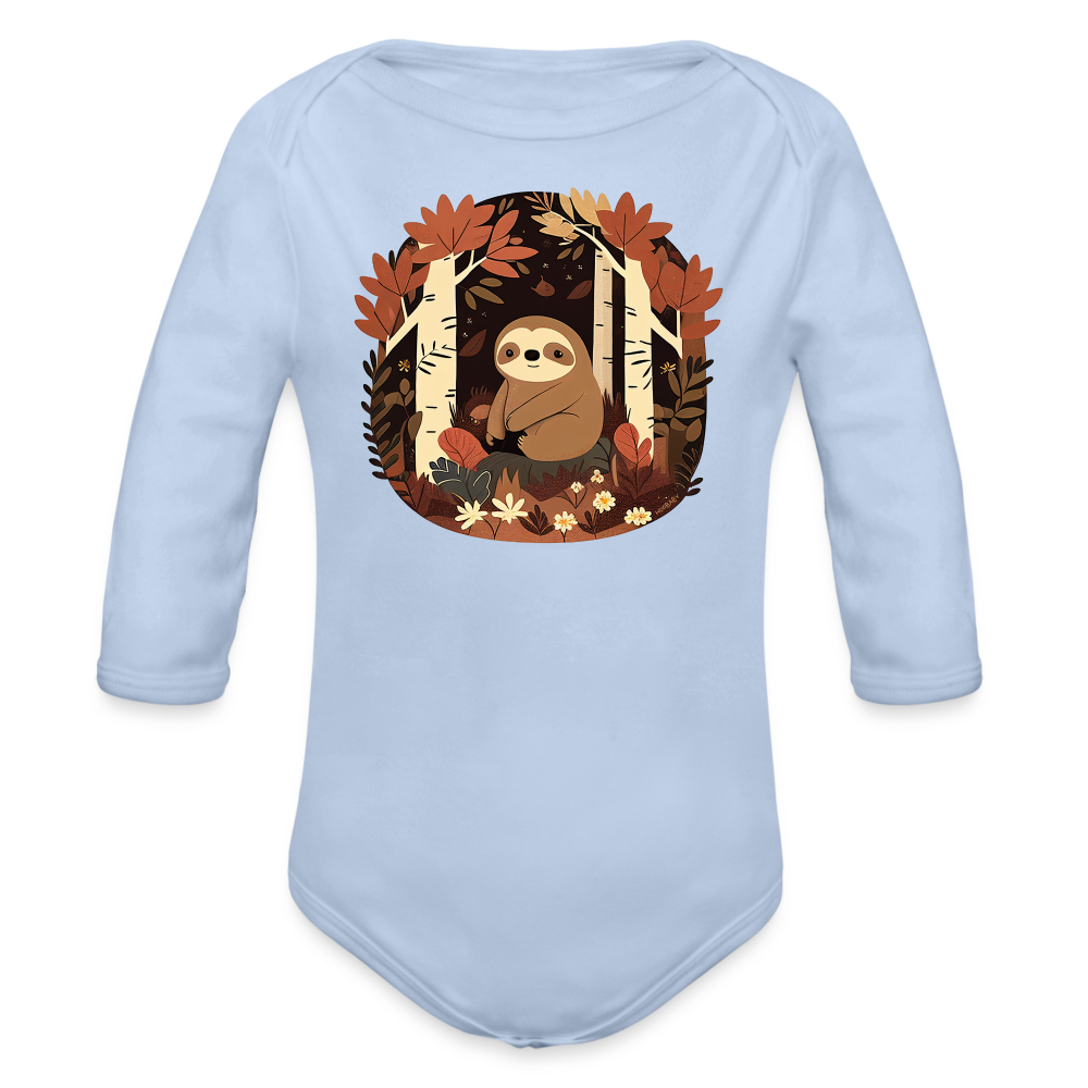 Organic Long Sleeve Baby Bodysuit - Sloth - sky