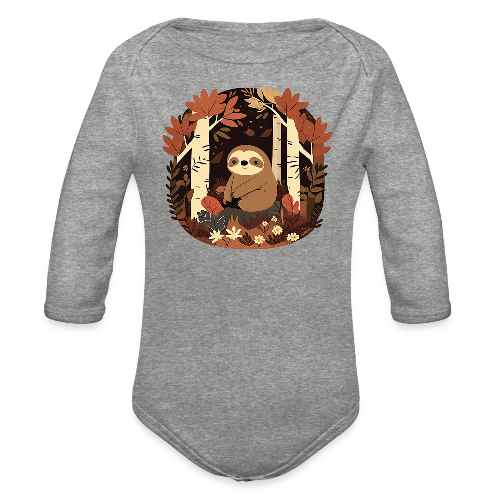 Organic Long Sleeve Baby Bodysuit - Sloth - heather grey