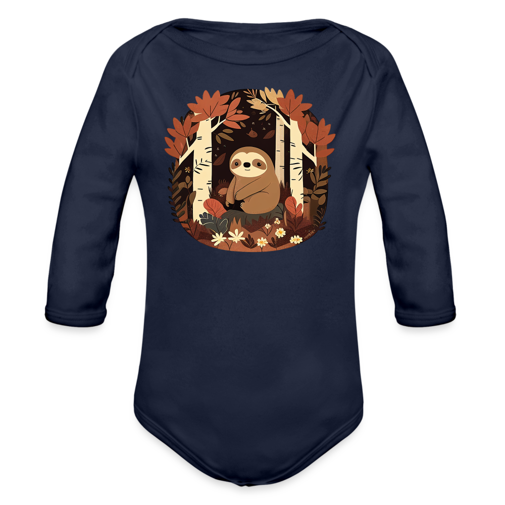 Organic Long Sleeve Baby Bodysuit - Sloth - dark navy