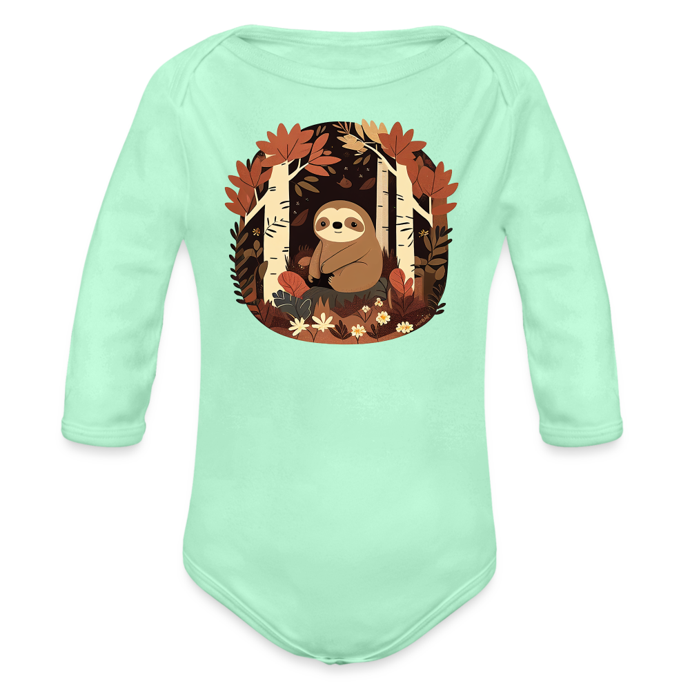 Organic Long Sleeve Baby Bodysuit - Sloth - light mint