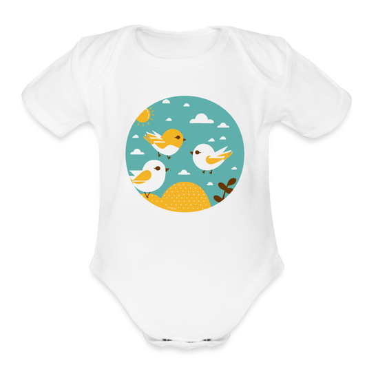 Organic Short Sleeve Baby Bodysuit - Sunshine Birds - white