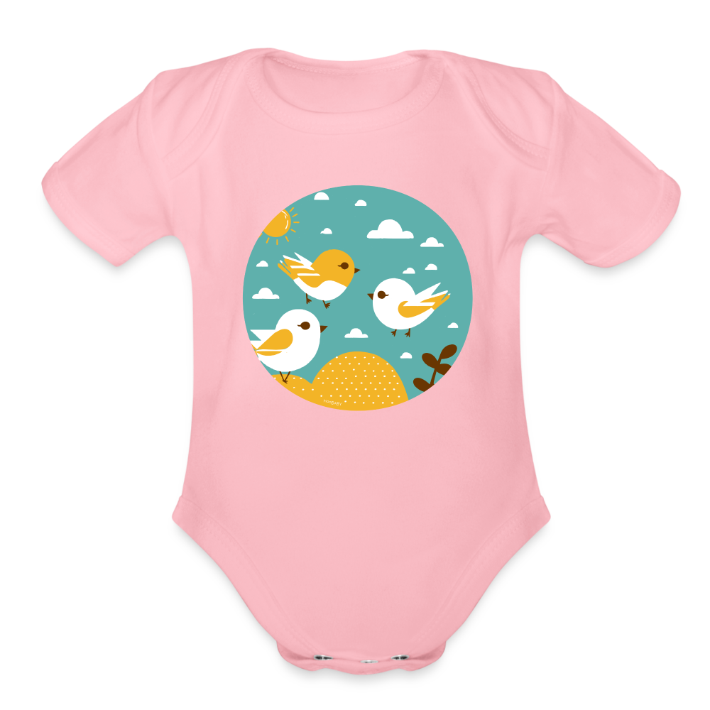 Organic Short Sleeve Baby Bodysuit - Sunshine Birds - light pink