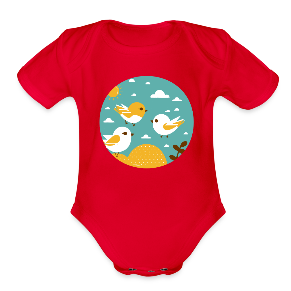 Organic Short Sleeve Baby Bodysuit - Sunshine Birds - red