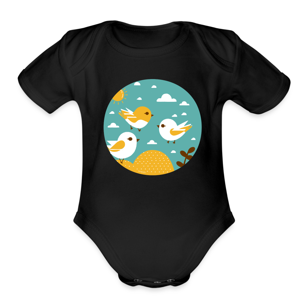 Organic Short Sleeve Baby Bodysuit - Sunshine Birds - black