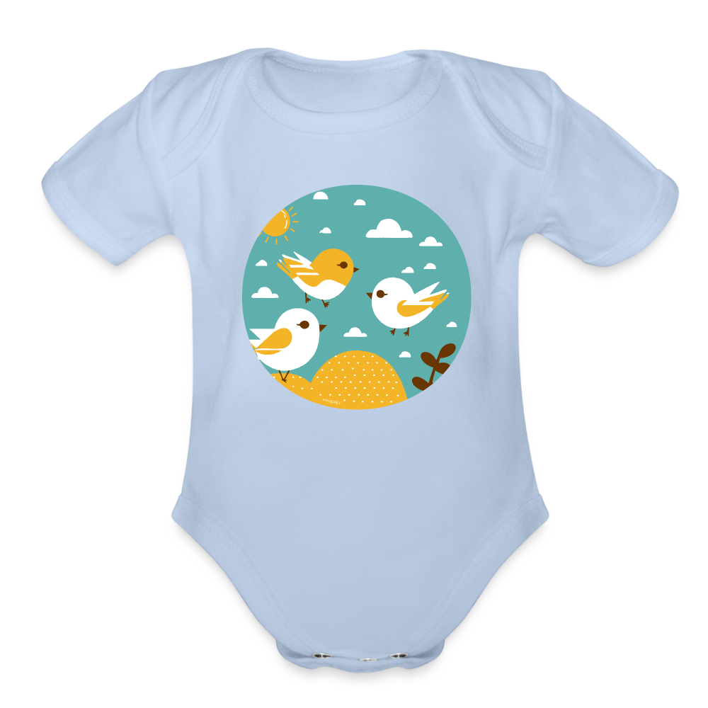 Organic Short Sleeve Baby Bodysuit - Sunshine Birds - sky