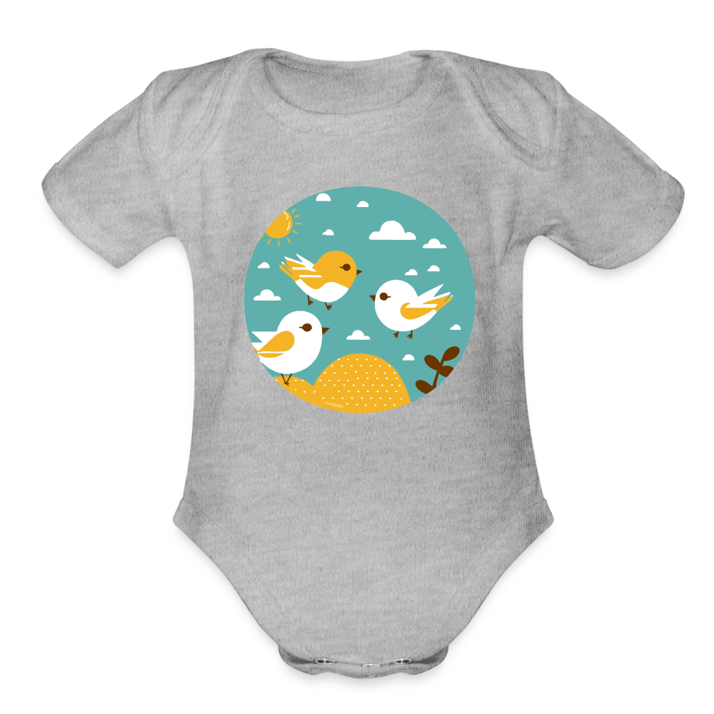 Organic Short Sleeve Baby Bodysuit - Sunshine Birds - heather grey