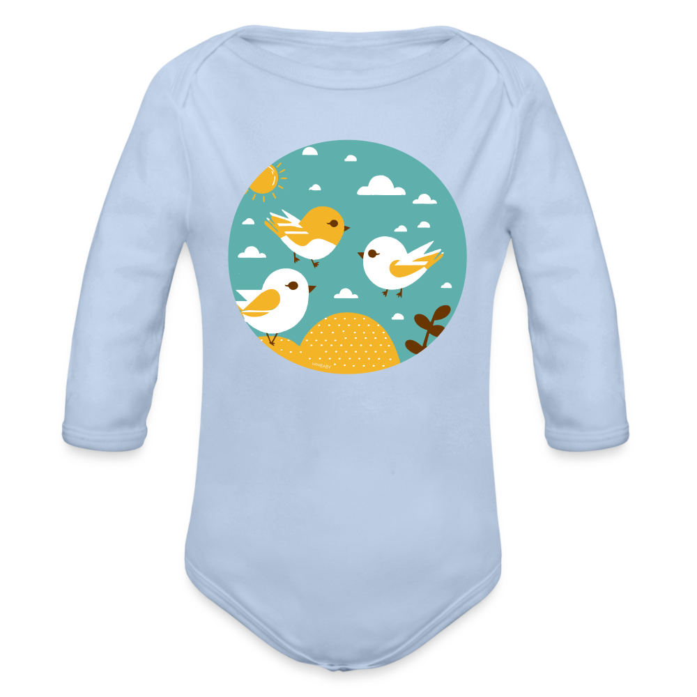 Organic Long Sleeve Baby Bodysuit - Sunshine Birds - sky