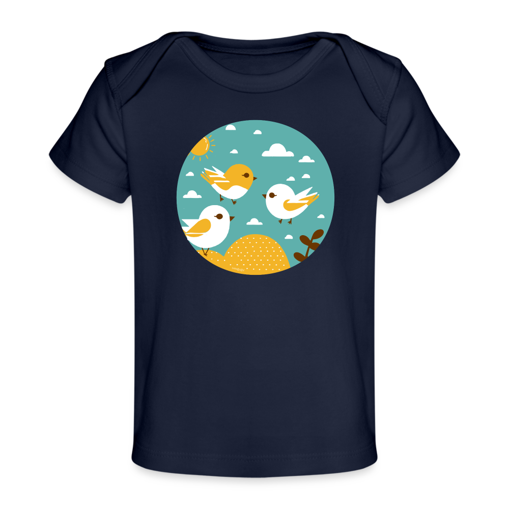 Organic Baby T-Shirt - Sunshine Birds - dark navy