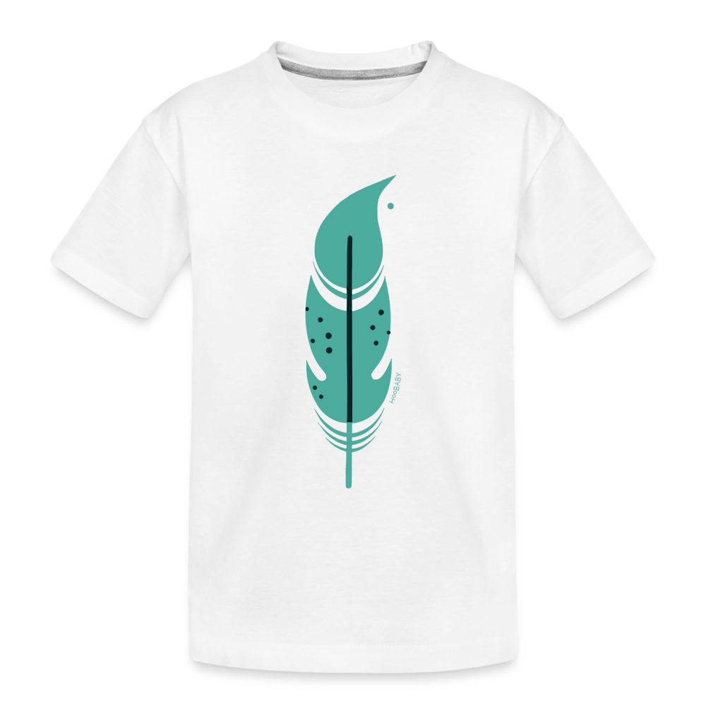 Organic Toddler T-Shirt - Green Feather - white