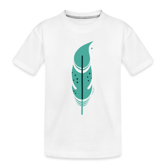 Organic Toddler T-Shirt - Green Feather - white